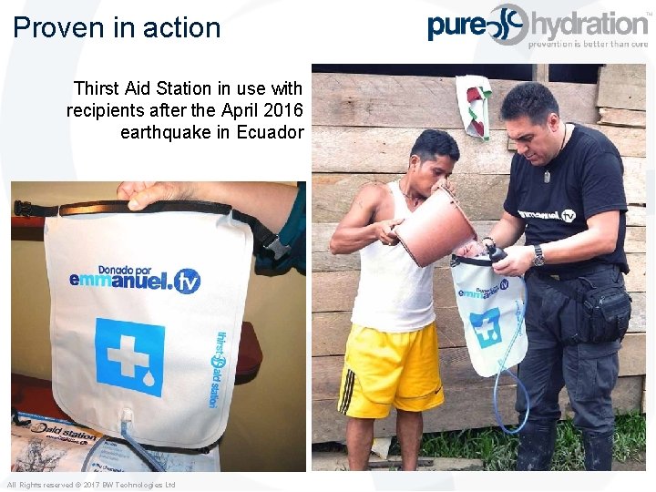 Proven in action Thirst Aid Station in use with recipients after the April 2016