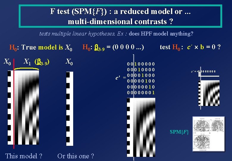 F test (SPM{F}) : a reduced model or. . . multi-dimensional contrasts ? tests