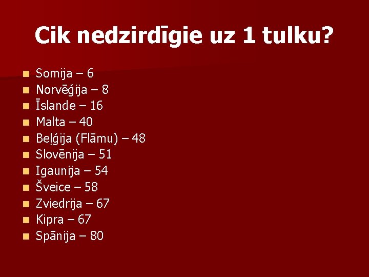 Cik nedzirdīgie uz 1 tulku? n n n Somija – 6 Norvēģija – 8