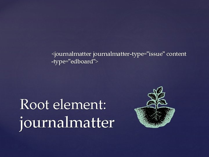 <journalmatter-type="issue" content -type="edboard"> Root element: journalmatter 