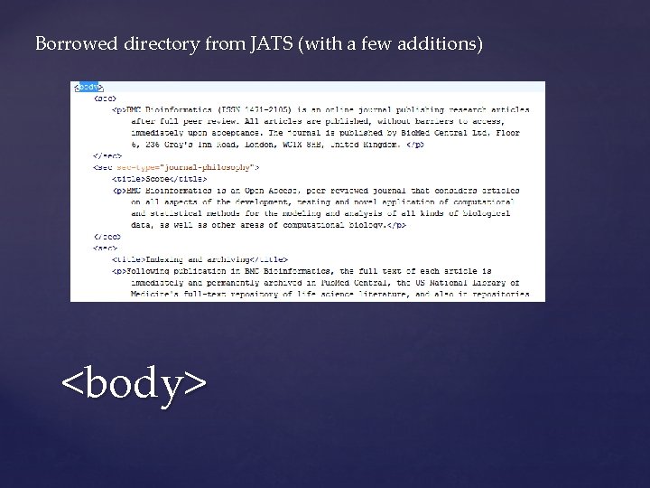 Borrowed directory from JATS (with a few additions) <body> 