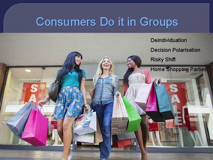 Consumers Do it in Groups Deindividuation Decision Polarisation Risky Shift Home Shopping Parties 
