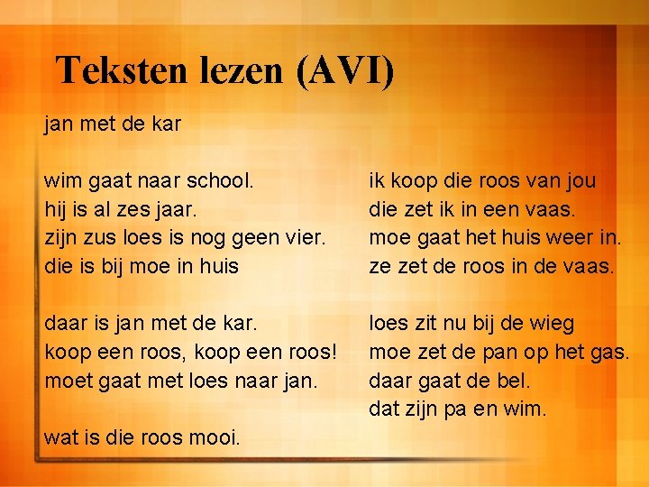 Teksten lezen (AVI) jan met de kar wim gaat naar school. hij is al