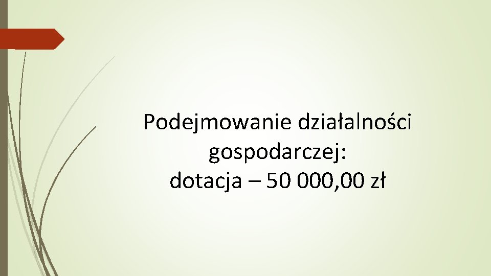 Podejmowanie działalności gospodarczej: dotacja – 50 000, 00 zł 