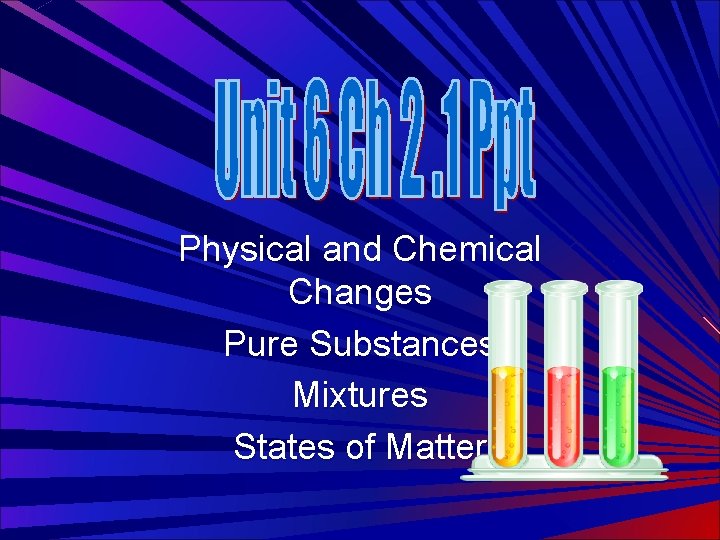 Physical and Chemical Changes Pure Substances Mixtures States of Matter 