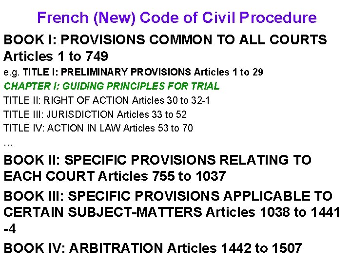 French (New) Code of Civil Procedure BOOK I: PROVISIONS COMMON TO ALL COURTS Articles