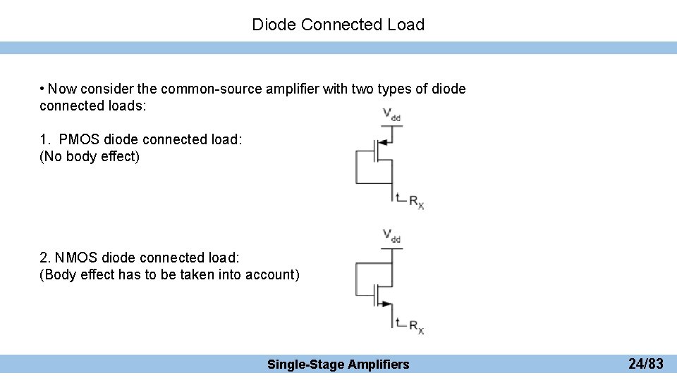 Diode Connected Load • Now consider the common-source amplifier with two types of diode