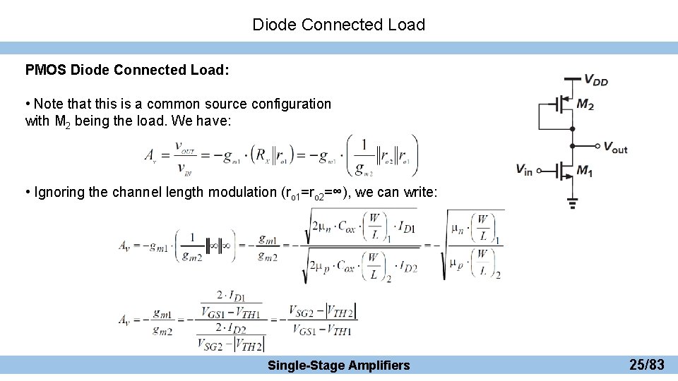 Diode Connected Load PMOS Diode Connected Load: • Note that this is a common