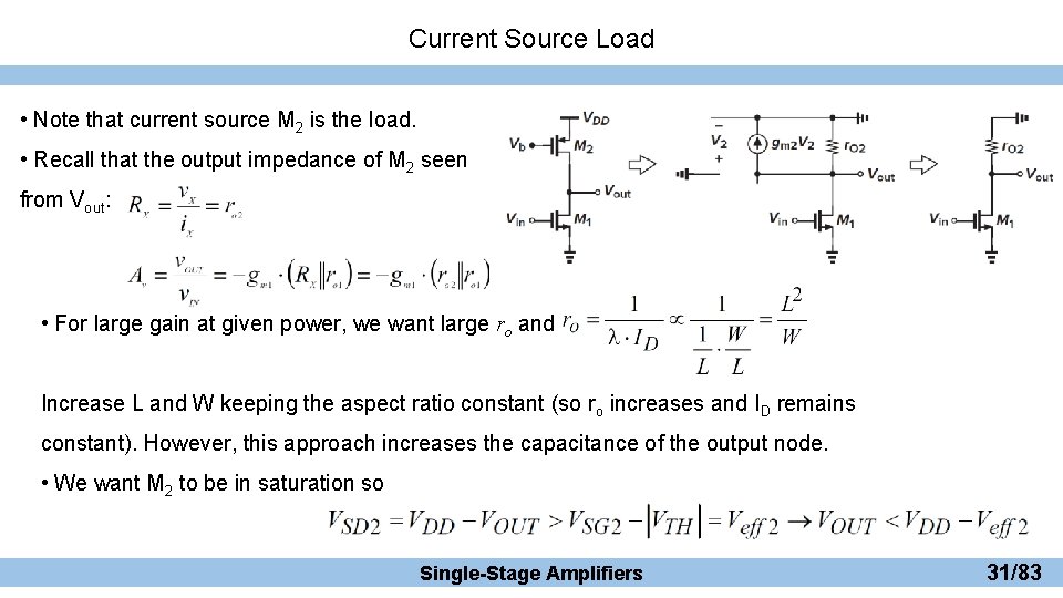 Current Source Load • Note that current source M 2 is the load. •