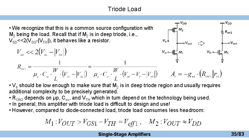 Triode Load • We recognize that this is a common source configuration with M