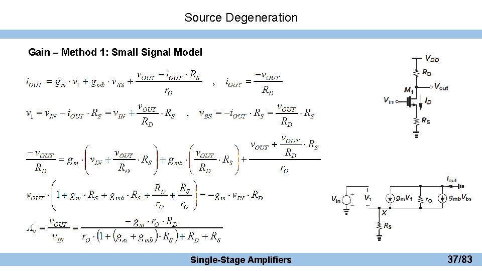 Source Degeneration Gain – Method 1: Small Signal Model Single-Stage Amplifiers 37/83 