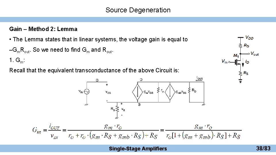 Source Degeneration Gain – Method 2: Lemma • The Lemma states that in linear