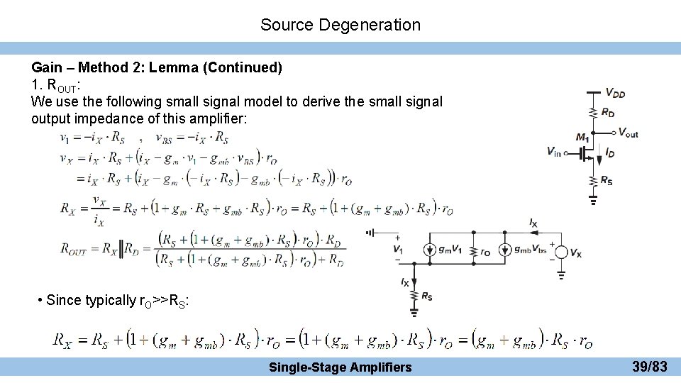 Source Degeneration Gain – Method 2: Lemma (Continued) 1. ROUT: We use the following