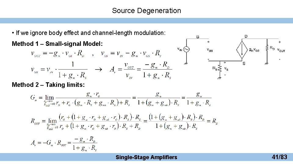 Source Degeneration • If we ignore body effect and channel-length modulation: Method 1 –