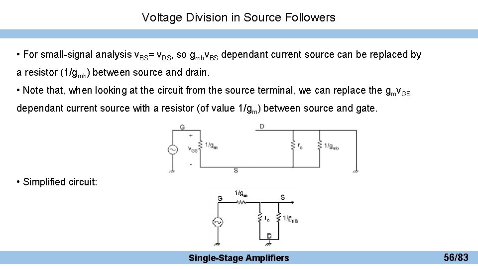 Voltage Division in Source Followers • For small-signal analysis v. BS= v. DS, so