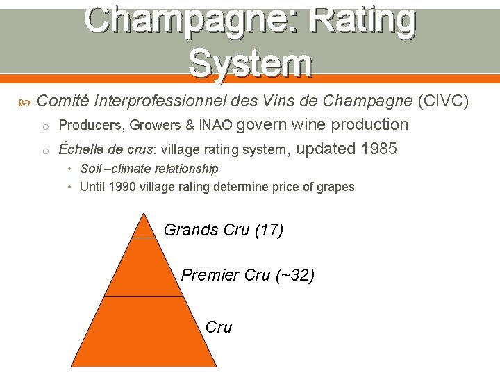 Champagne: Rating System Comité Interprofessionnel des Vins de Champagne (CIVC) o Producers, Growers &