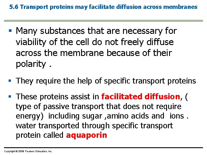 5. 6 Transport proteins may facilitate diffusion across membranes § Many substances that are