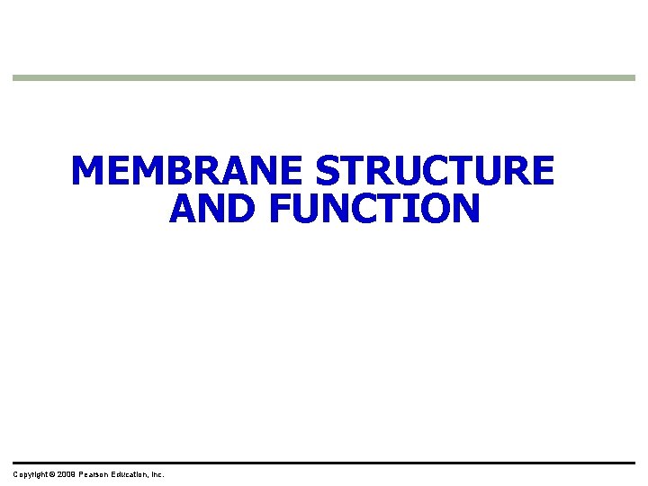 MEMBRANE STRUCTURE AND FUNCTION Copyright © 2009 Pearson Education, Inc. 