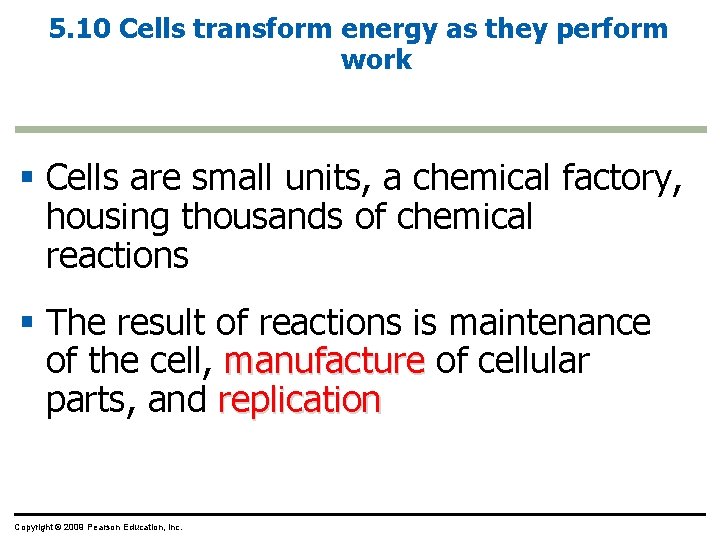 5. 10 Cells transform energy as they perform work § Cells are small units,