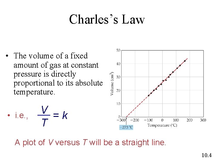 Charles’s Law • The volume of a fixed amount of gas at constant pressure