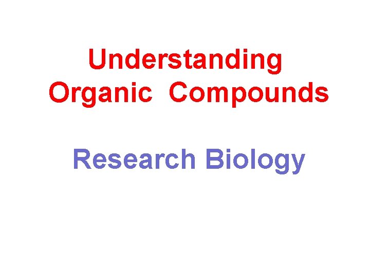 Understanding Organic Compounds Research Biology 