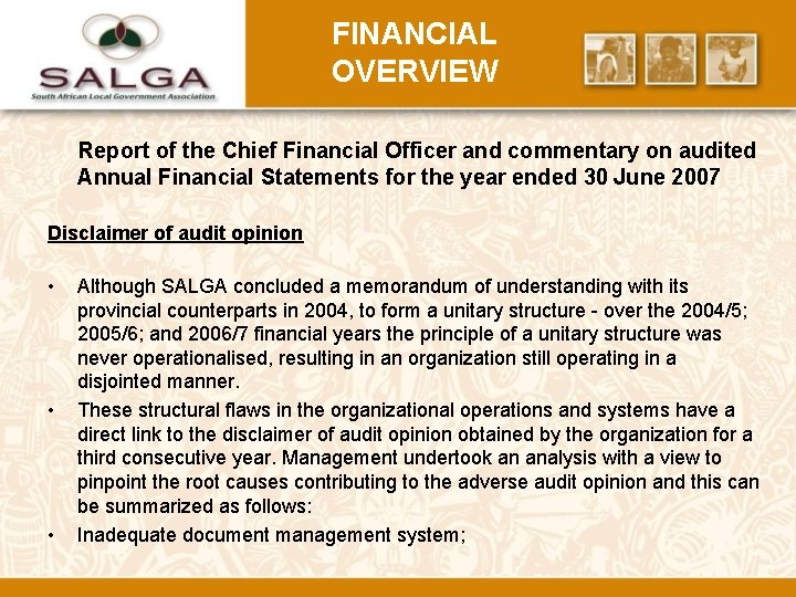 FINANCIAL OVERVIEW Report of the Chief Financial Officer and commentary on audited Annual Financial