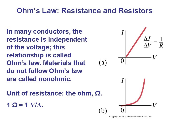 Ohm’s Law: Resistance and Resistors In many conductors, the resistance is independent of the
