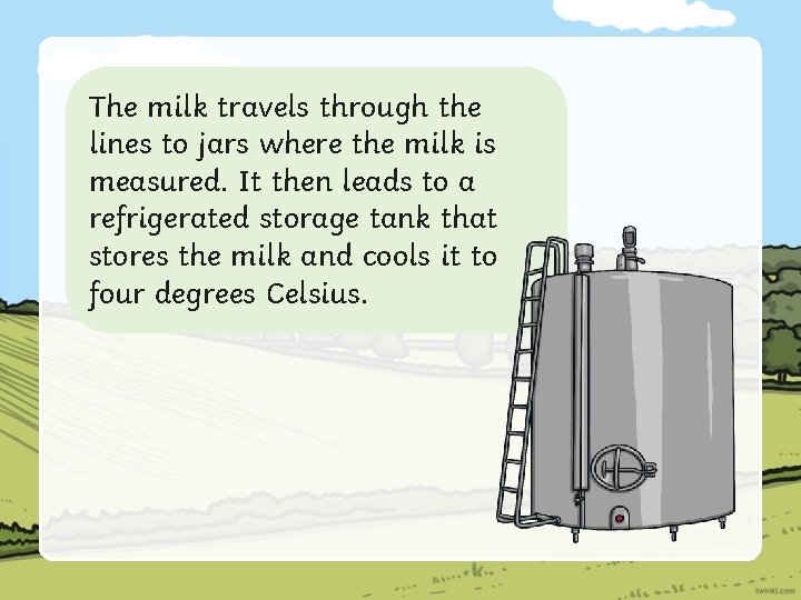 The milk travels through the lines to jars where the milk is measured. It