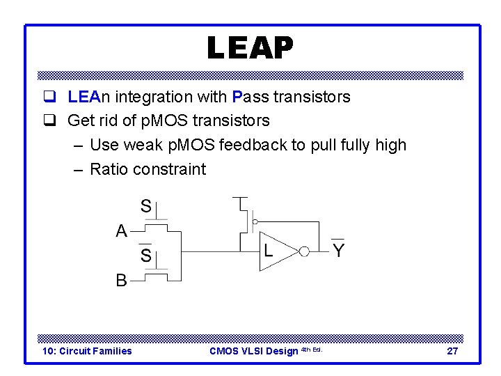 LEAP q LEAn integration with Pass transistors q Get rid of p. MOS transistors