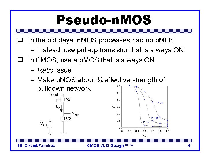 Pseudo-n. MOS q In the old days, n. MOS processes had no p. MOS