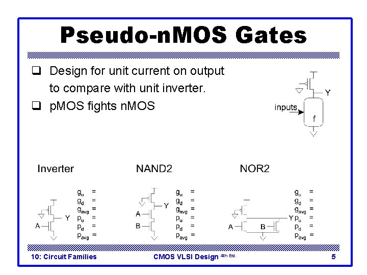 Pseudo-n. MOS Gates q Design for unit current on output to compare with unit
