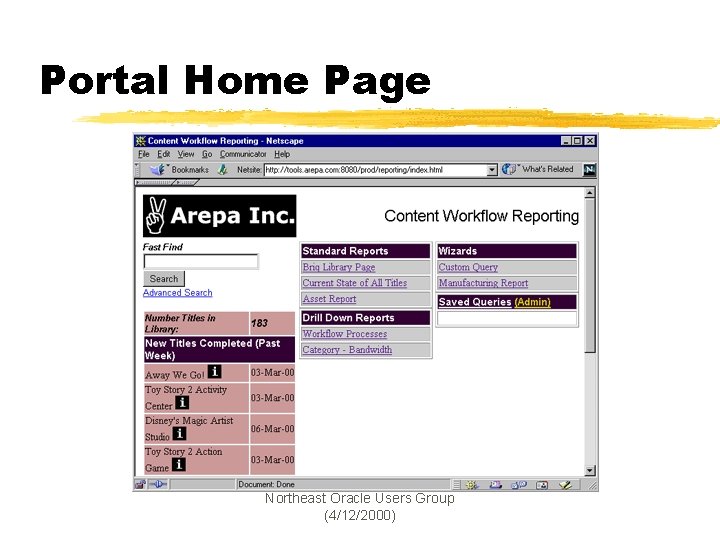 Portal Home Page Northeast Oracle Users Group (4/12/2000) 