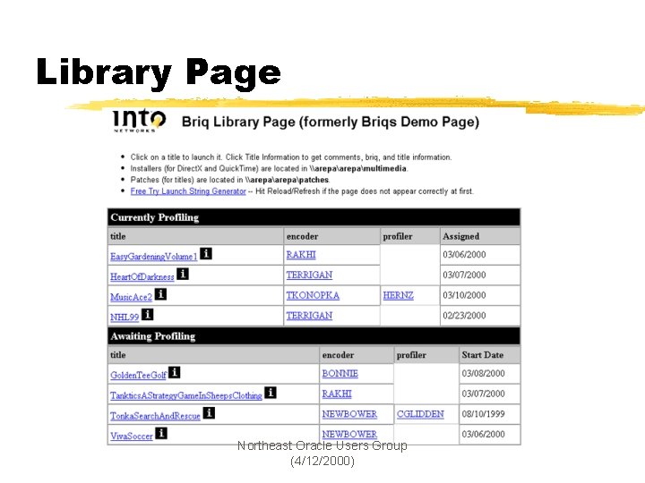 Library Page Northeast Oracle Users Group (4/12/2000) 