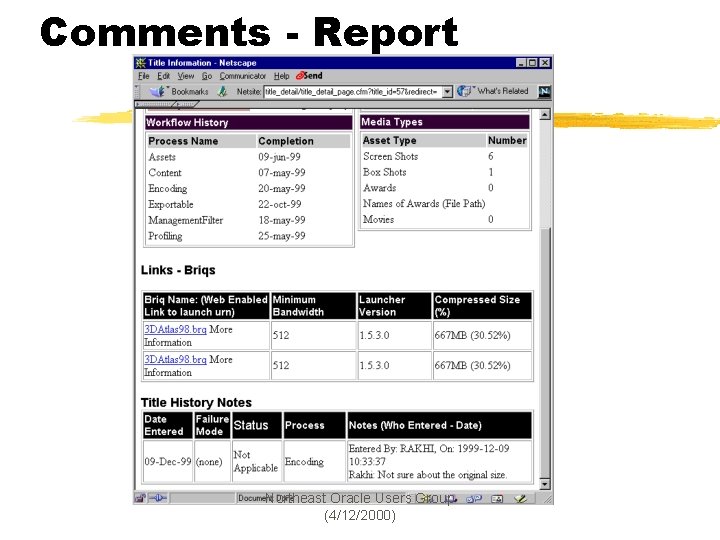 Comments - Report Northeast Oracle Users Group (4/12/2000) 