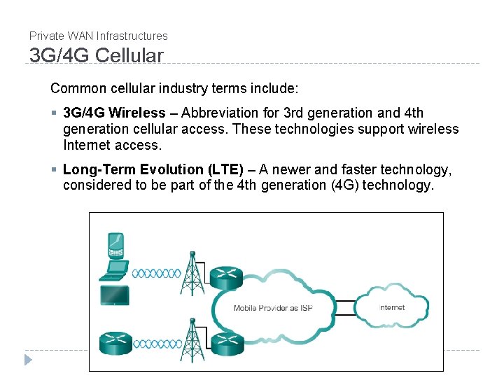 Private WAN Infrastructures 3 G/4 G Cellular Common cellular industry terms include: § 3 Private WAN Infrastructures 3 G/4 G Cellular Common cellular industry terms include: § 3