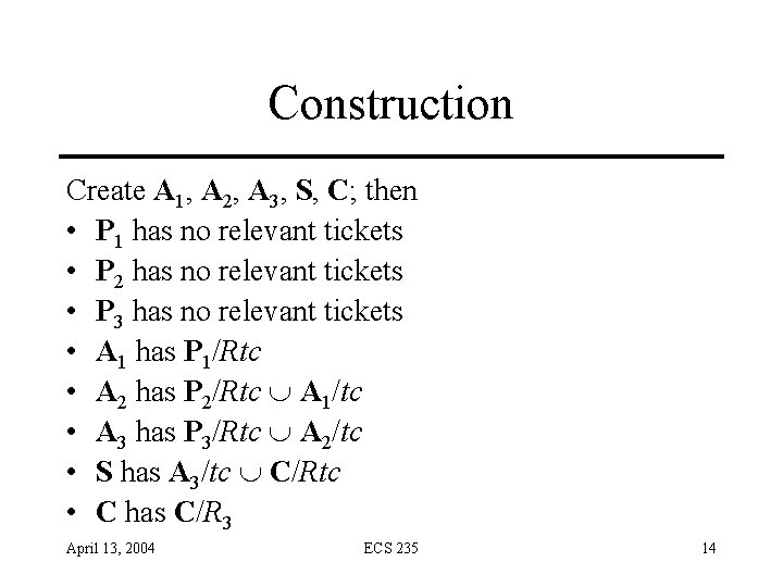 Construction Create A 1, A 2, A 3, S, C; then • P 1 Construction Create A 1, A 2, A 3, S, C; then • P 1