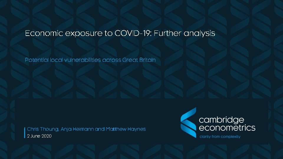 Overview Economic exposure to COVID-19: Further analysis § First thing I’m talking about (capital