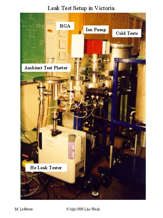 Leak Test Setup in Victoria RGA Ion Pump Ambient Test Platter He Leak Tester