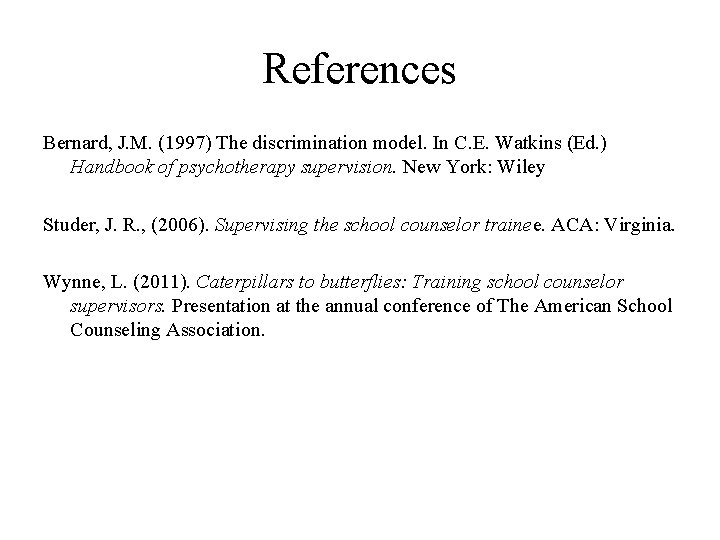 References Bernard, J. M. (1997) The discrimination model. In C. E. Watkins (Ed. )
