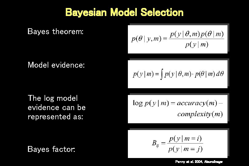 Bayesian Model Selection Bayes theorem: Model evidence: The log model evidence can be represented