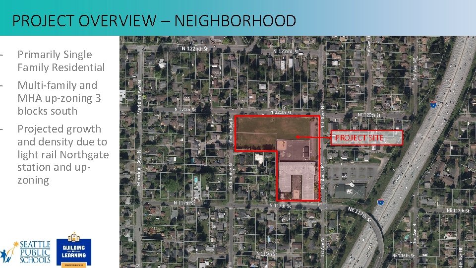 - - - PROJECT OVERVIEW – NEIGHBORHOOD Primarily Single Family Residential Multi-family and MHA