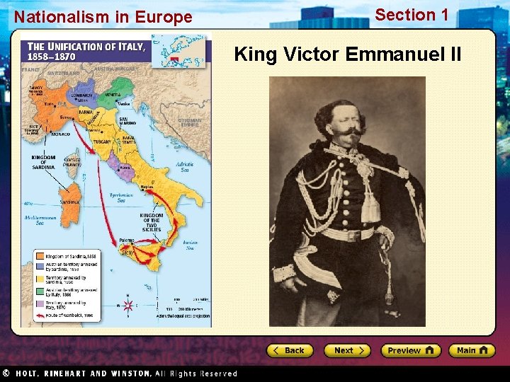 Nationalism in Europe Section 1 King Victor Emmanuel II 