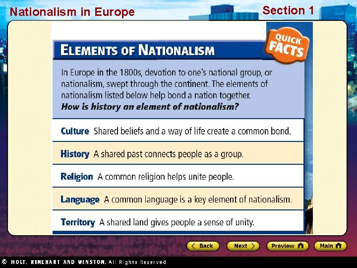 Nationalism in Europe Section 1 