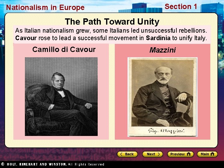 Section 1 Nationalism in Europe The Path Toward Unity As Italian nationalism grew, some