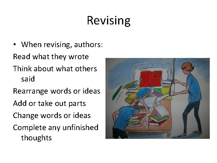 Revising • When revising, authors: Read what they wrote Think about what others said