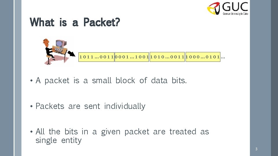 What is a Packet? 1011… 00110001… 10011010… 00111000… 0101… • A packet is a