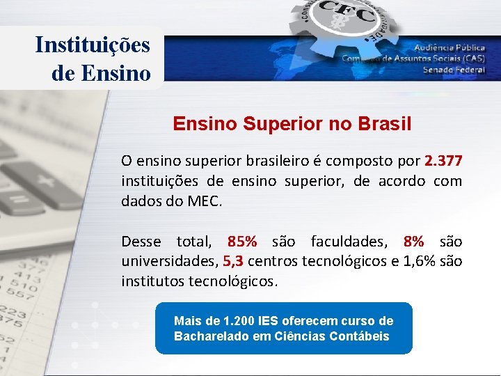 Instituições de Ensino Superior no Brasil O ensino superior brasileiro é composto por 2.