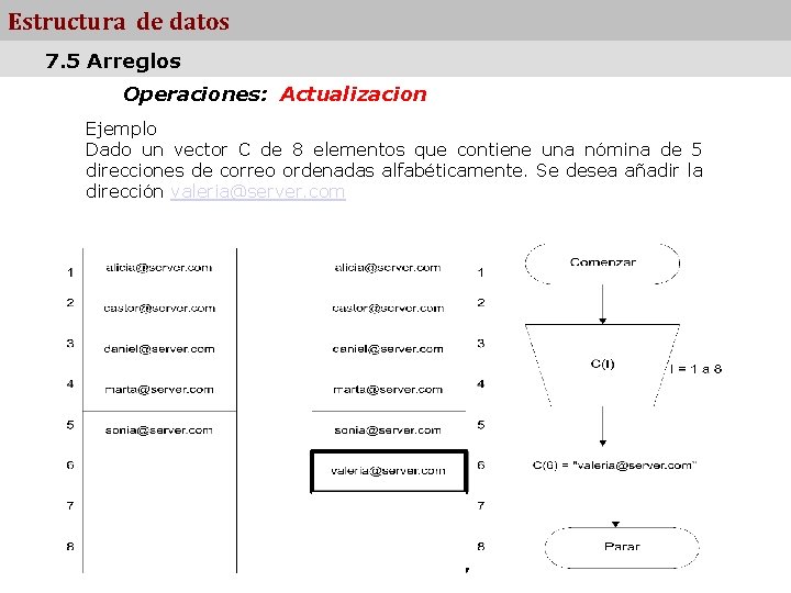 Estructura de datos 7. 5 Arreglos Operaciones: Actualizacion Ejemplo Dado un vector C de