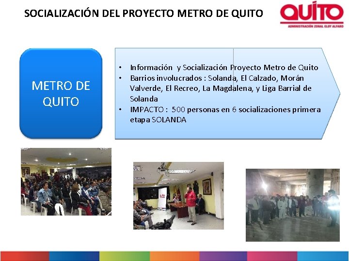 SOCIALIZACIÓN DEL PROYECTO METRO DE QUITO • Información y Socialización Proyecto Metro de Quito