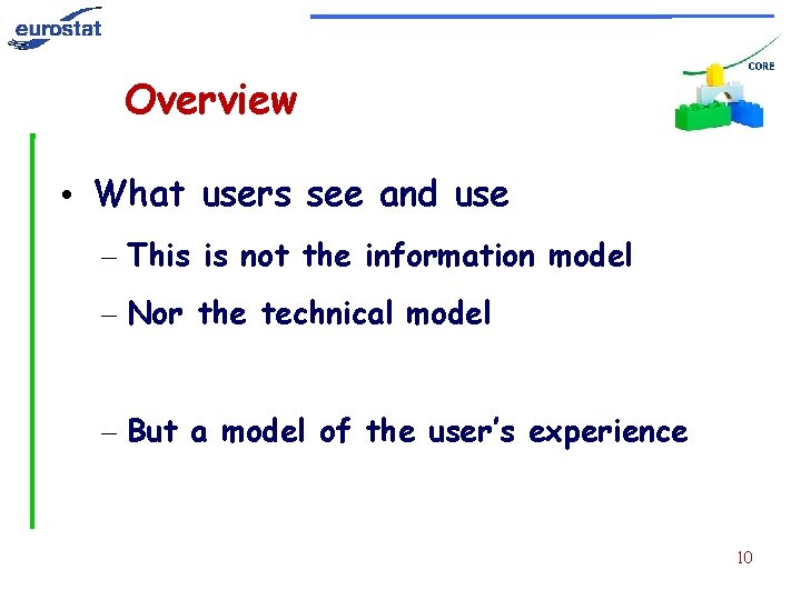 Overview • What users see and use – This is not the information model